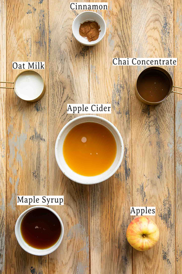 Ingredients for Iced Apple Crisp Cream Nondairy Chai recipe.
