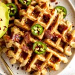 Top shot photo of savory vegetarian waffles recipe.