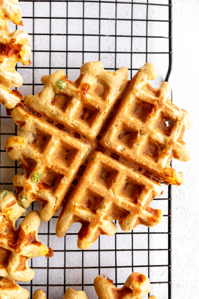 Savory Vegetarian Waffles on a cooling rack.