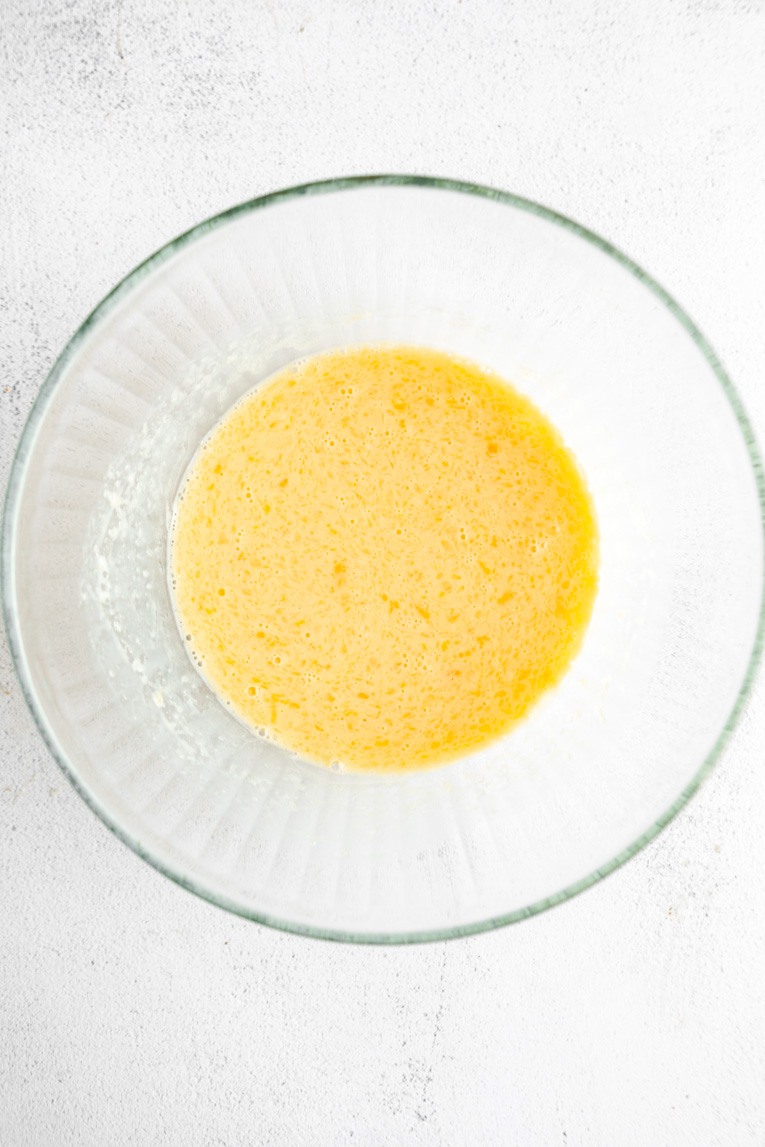 Liquid ingredients for Vegetarian waffles being mixed.