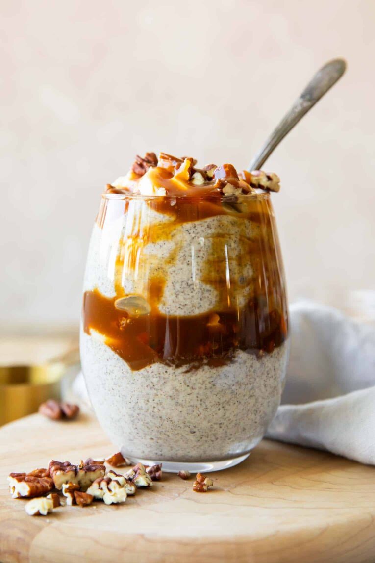 Across photo of Dulce De Leche Chia Seed Parfait recipe.