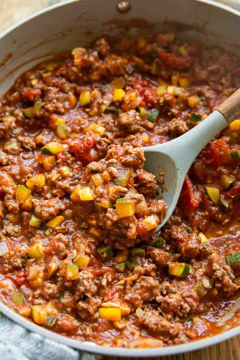 Meat sauce for healthy lasagna recipe.