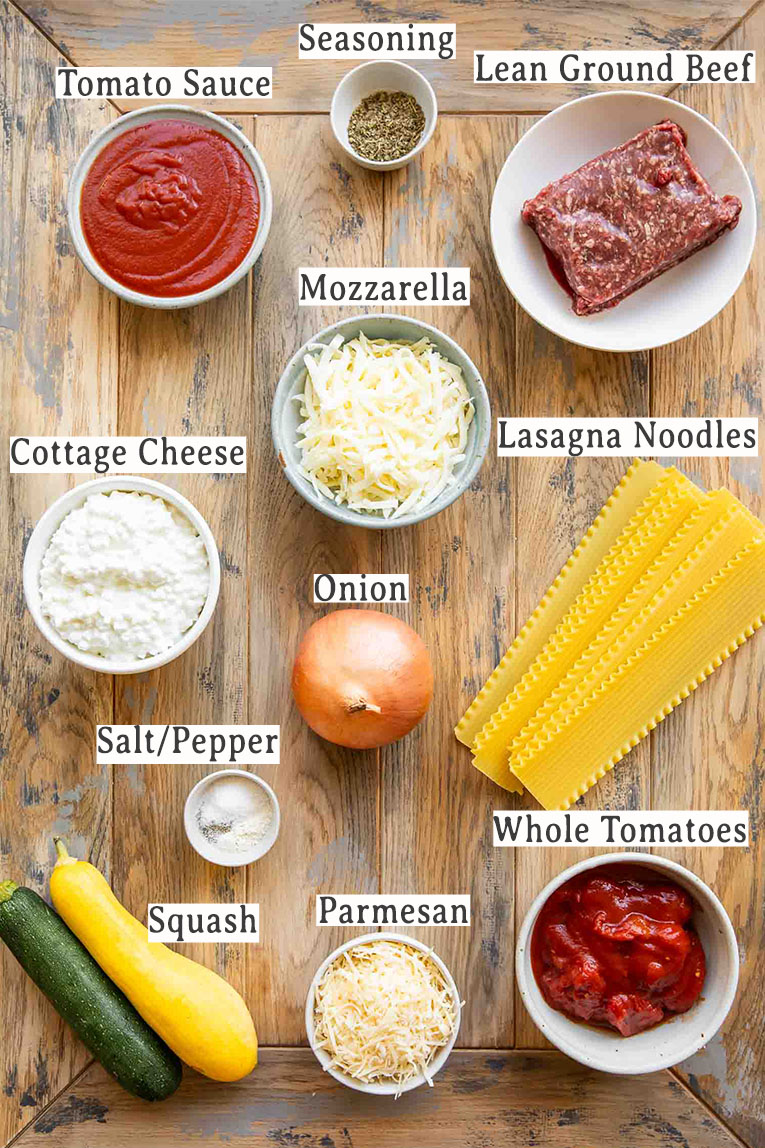 Ingredients for The BEST Easy Healthy Lasagna Recipe.