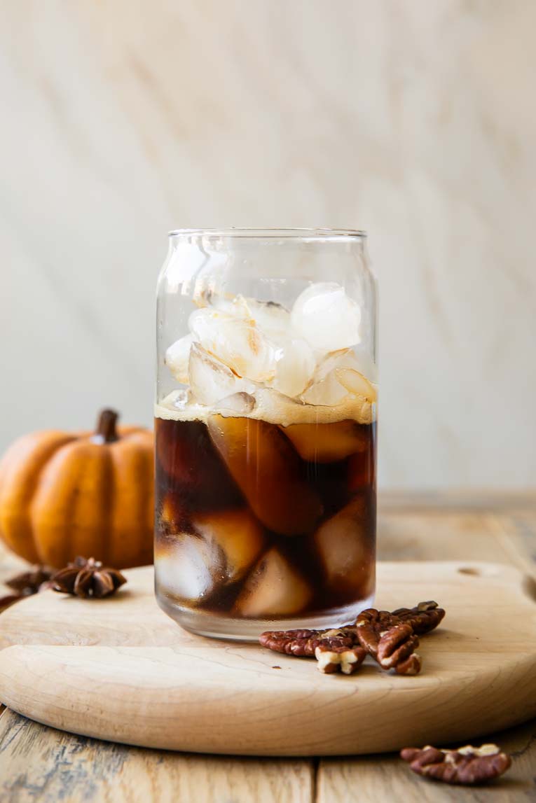 Espresso over ice in a glass.
