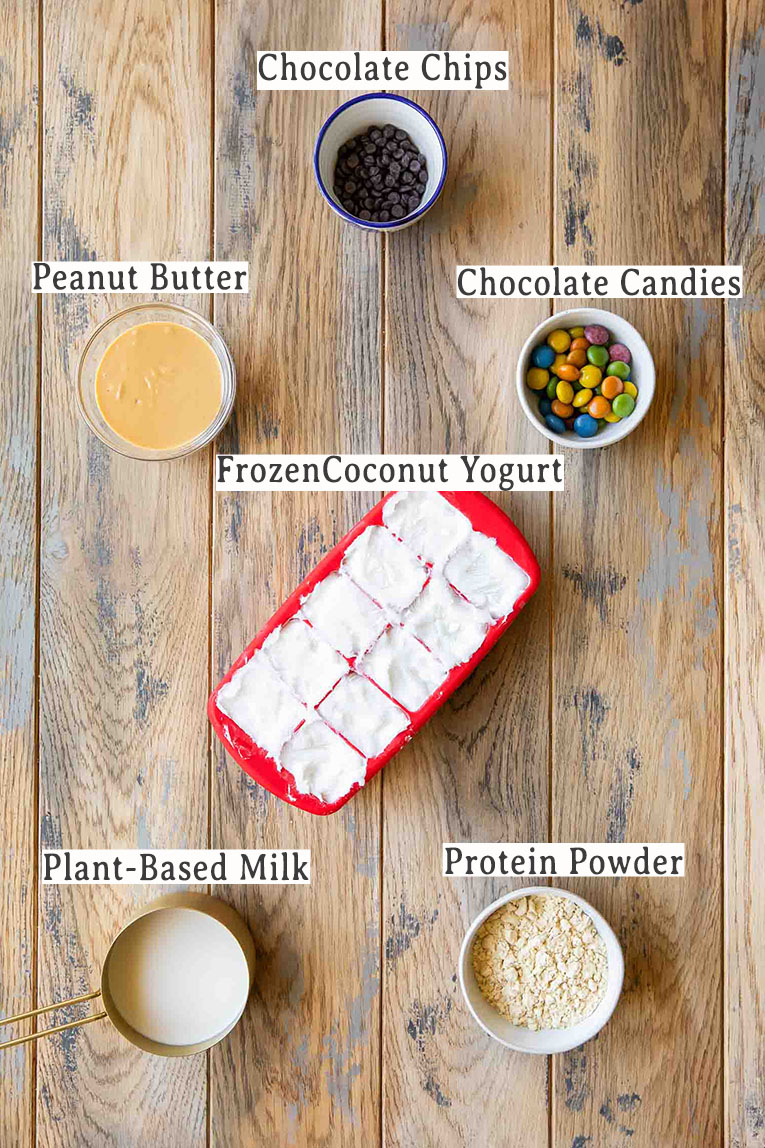 Ingredients for Monster Cookie Protein Frosty recipe.