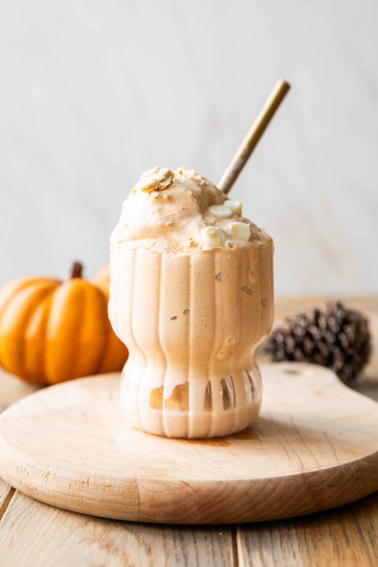 Across photo of Pumpkin Ice Cream in a parfait glass.