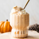 Close up of easy Pumpkin Ice Cream recipe with a spoon.