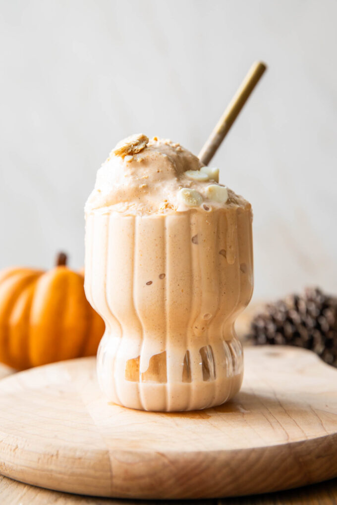 Close up of easy Pumpkin Ice Cream recipe with a spoon.