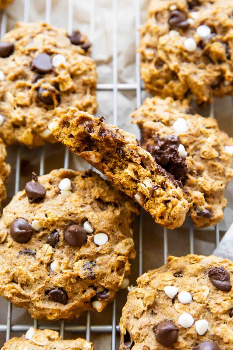 Broken Pumpkin Oatmeal Cookie to show the soft and fluffy inside.