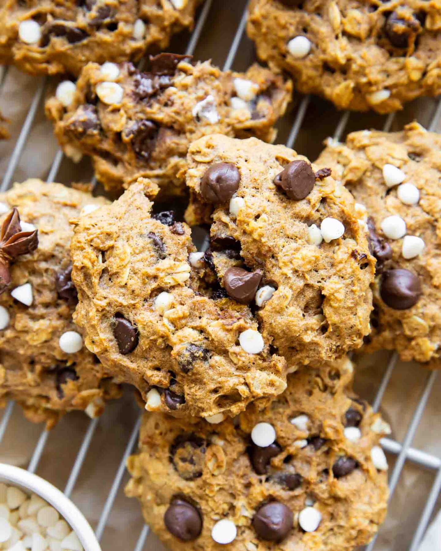 Top shot photo of healthy Pumpkin Oatmeal Cookie recipe.