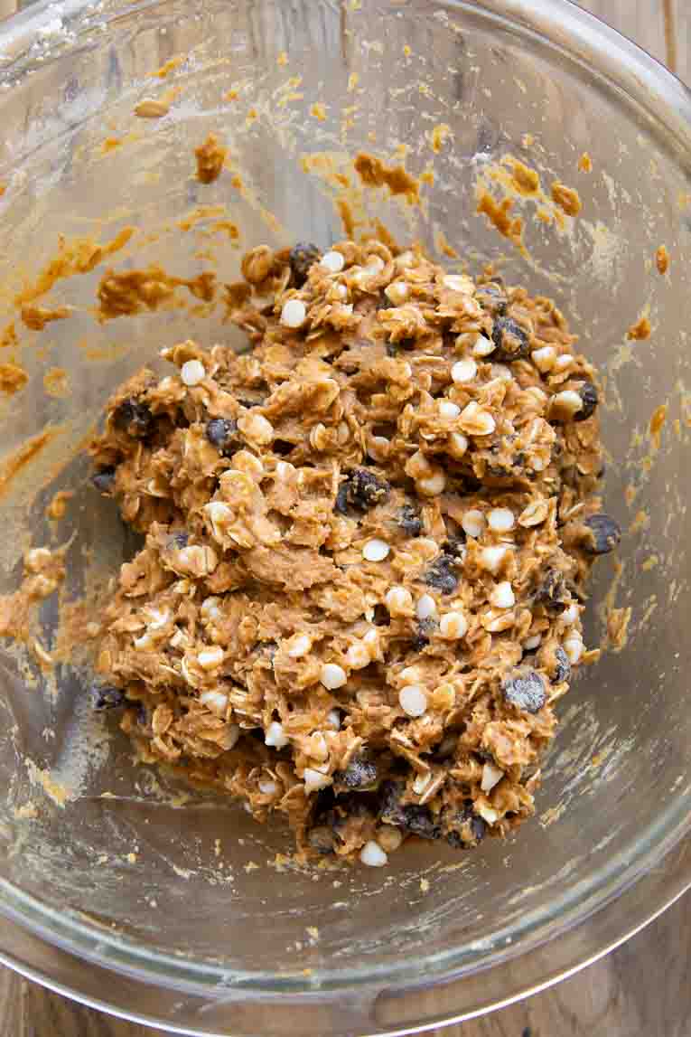 Pumpkin Oatmeal Cookie dough in a mixing bowl.