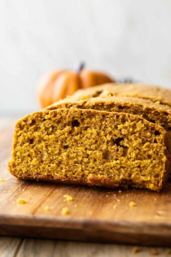 Close up across photo of Pumpkin Olive Oil Cake recipe.