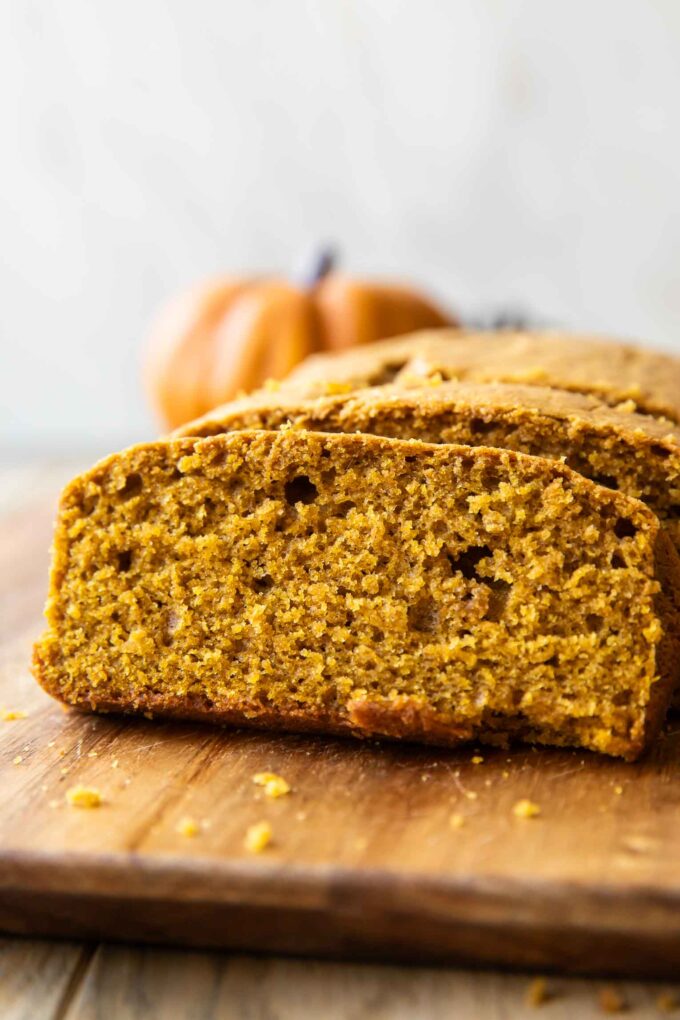 Close up across photo of Pumpkin Olive Oil Cake recipe.