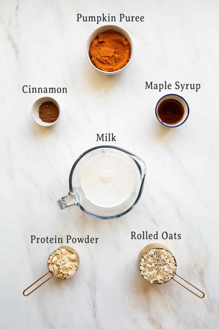 Ingredients for Pumpkin Pie Overnight Oats recipe.