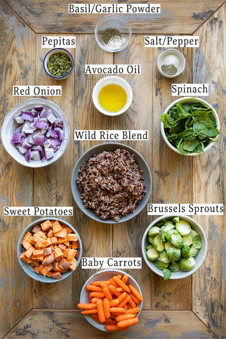 Ingredients for Wild Rice Harvest Bowls.