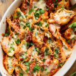 Top shot of Chicken stuffed shells recipe.
