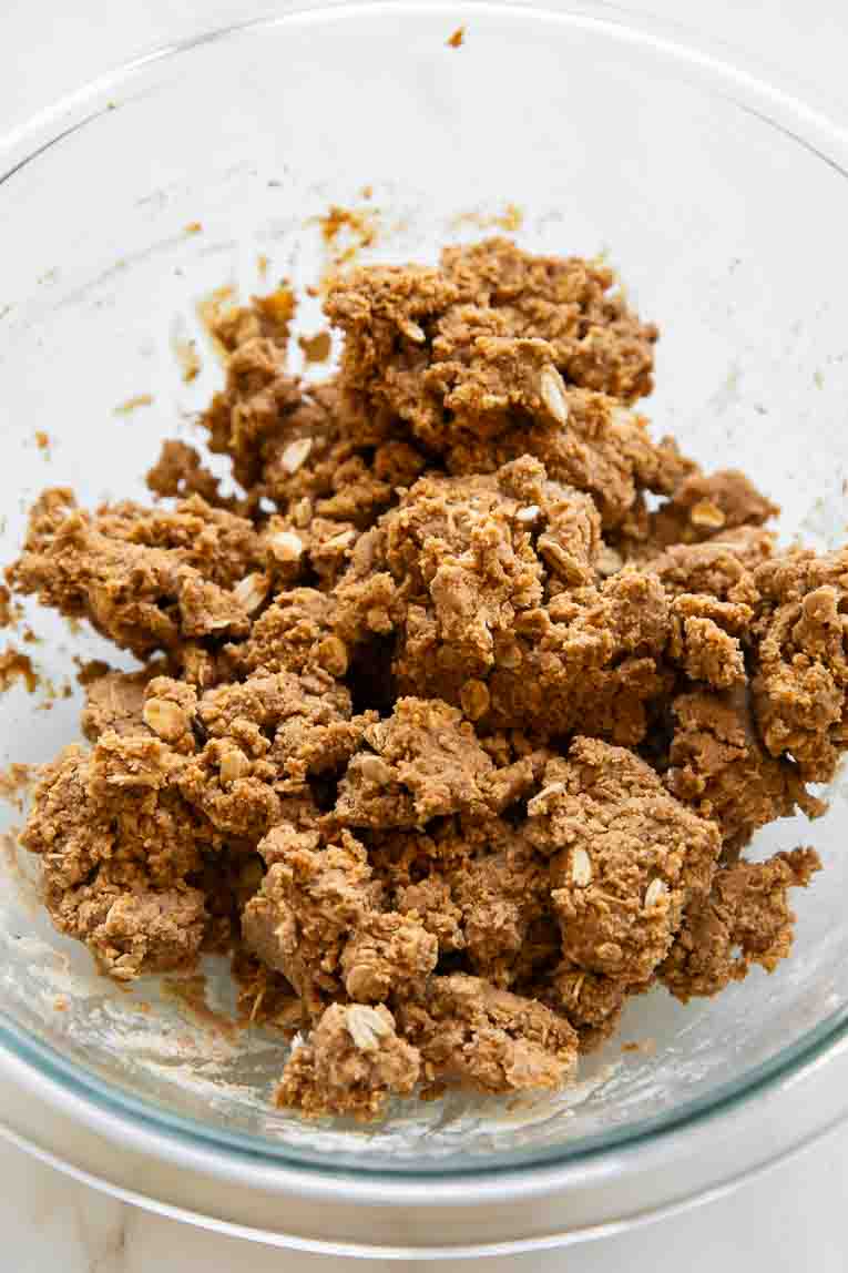 Dough being mixed for no-bake Pumpkin Protein Bars.