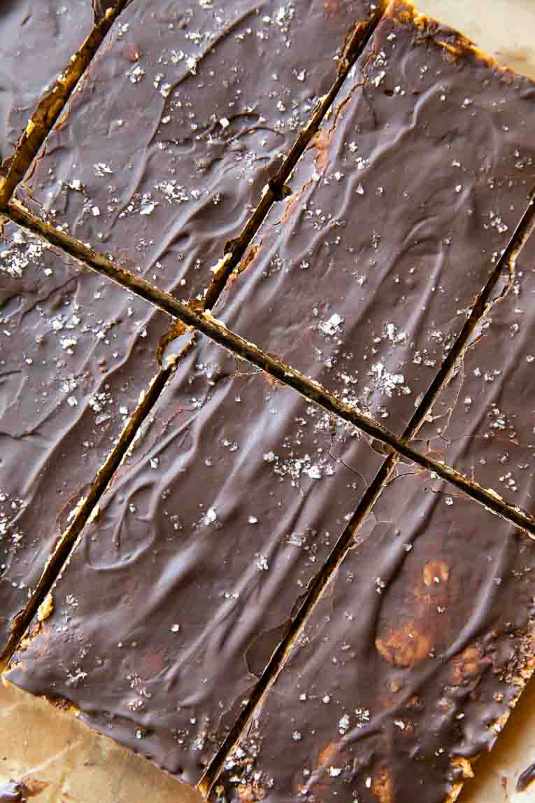 Chocolate Pumpkin Protein Bars cut into slices.