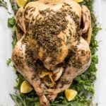 Beautiful roasted turkey with herb butter and seasoning.
