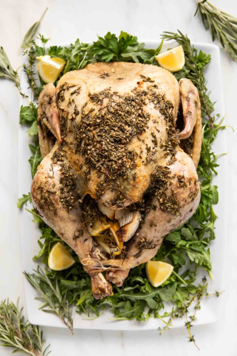 Top shot of perfect herb butter roasted turkey recipes.
