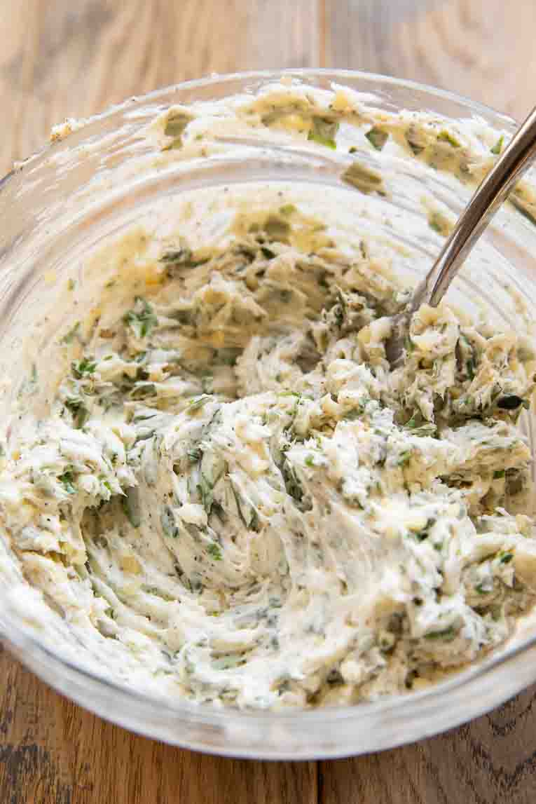 Herb butter for roasted turkey being mixed.