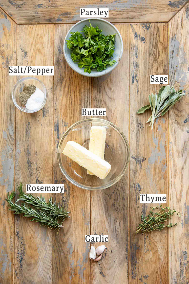 Ingredients for herb butter recipe.