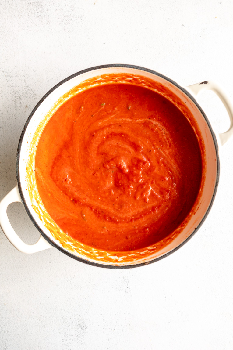 Tomato Soup cooking in a dutch oven.