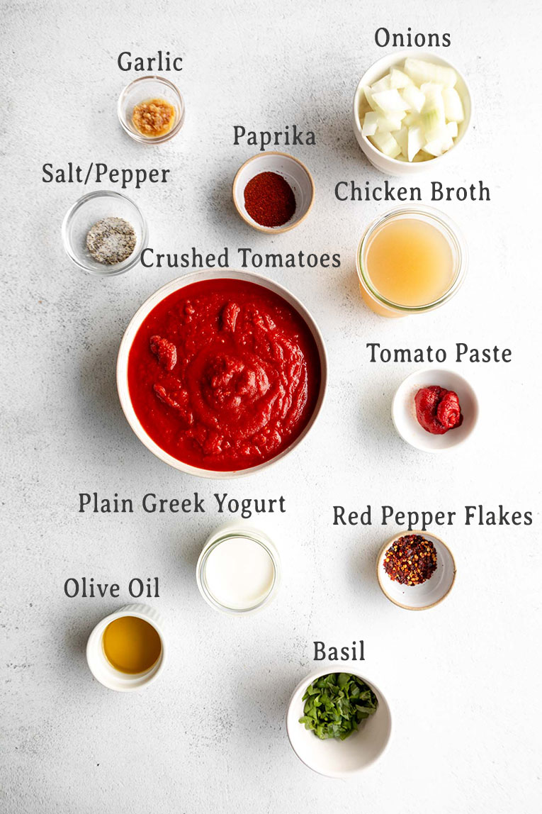 Ingredients for homemade tomato soup recipe.