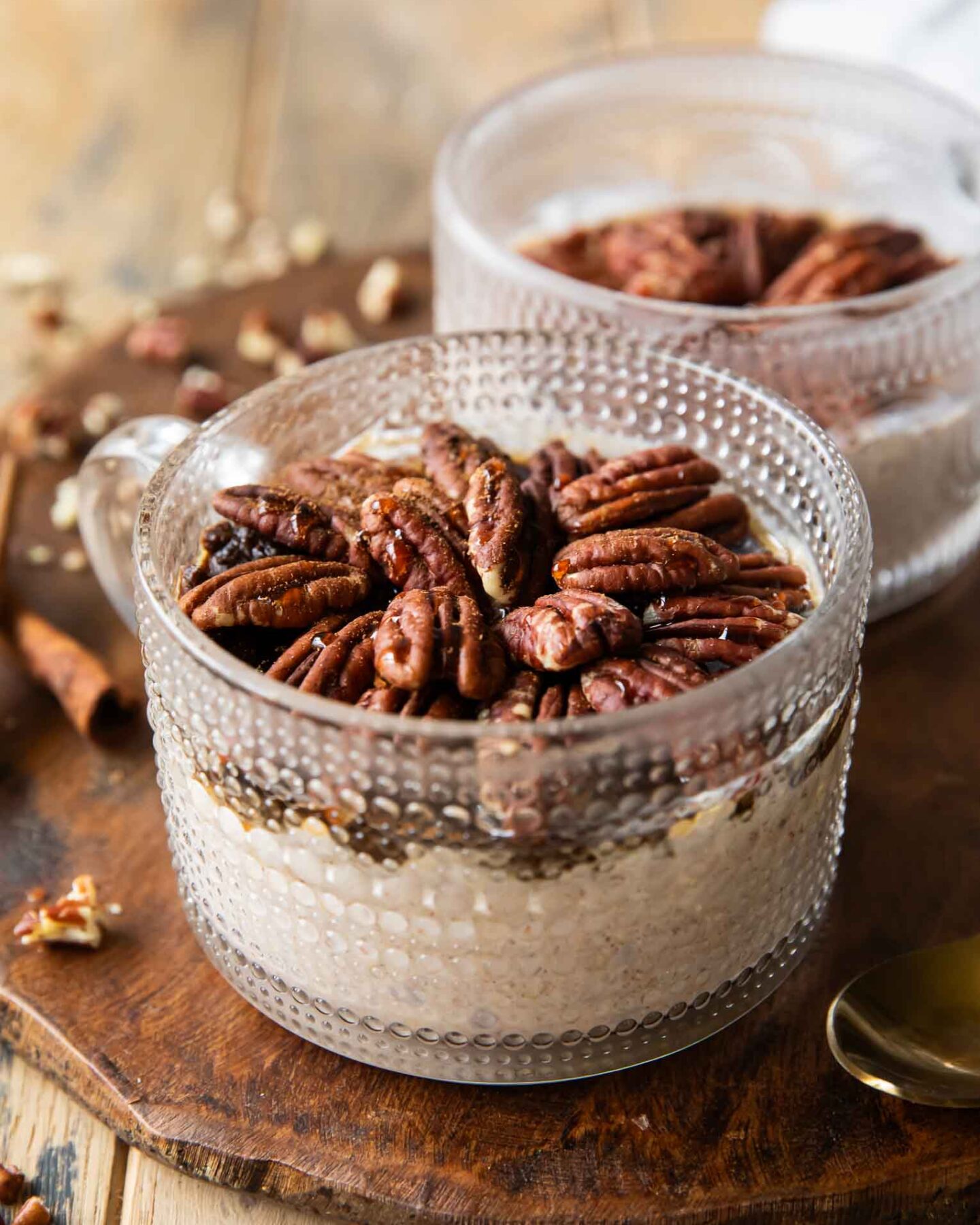 Across photo of pecan pie overnight oats.