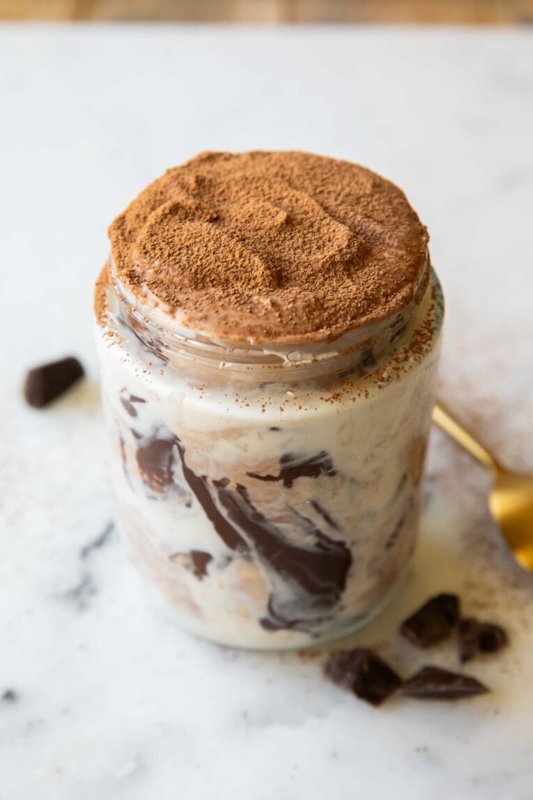 Angled photo of Mocha Latte Overnight Oat recipe.