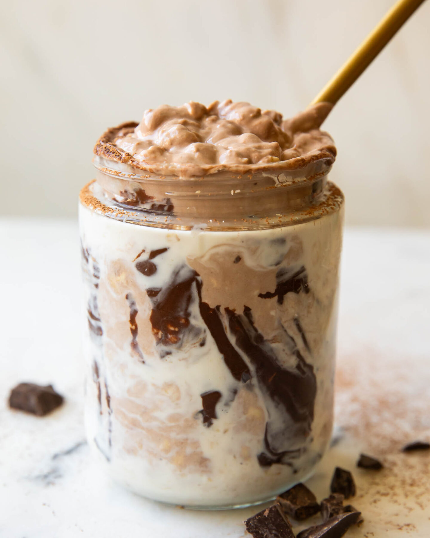 Mocha Overnight Oats with a spoon.