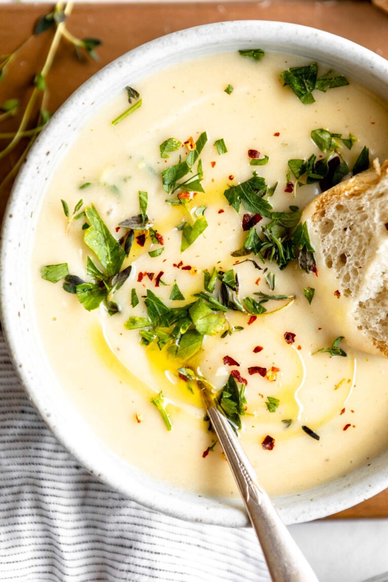Close up of Potato Leek Soup recipe.
