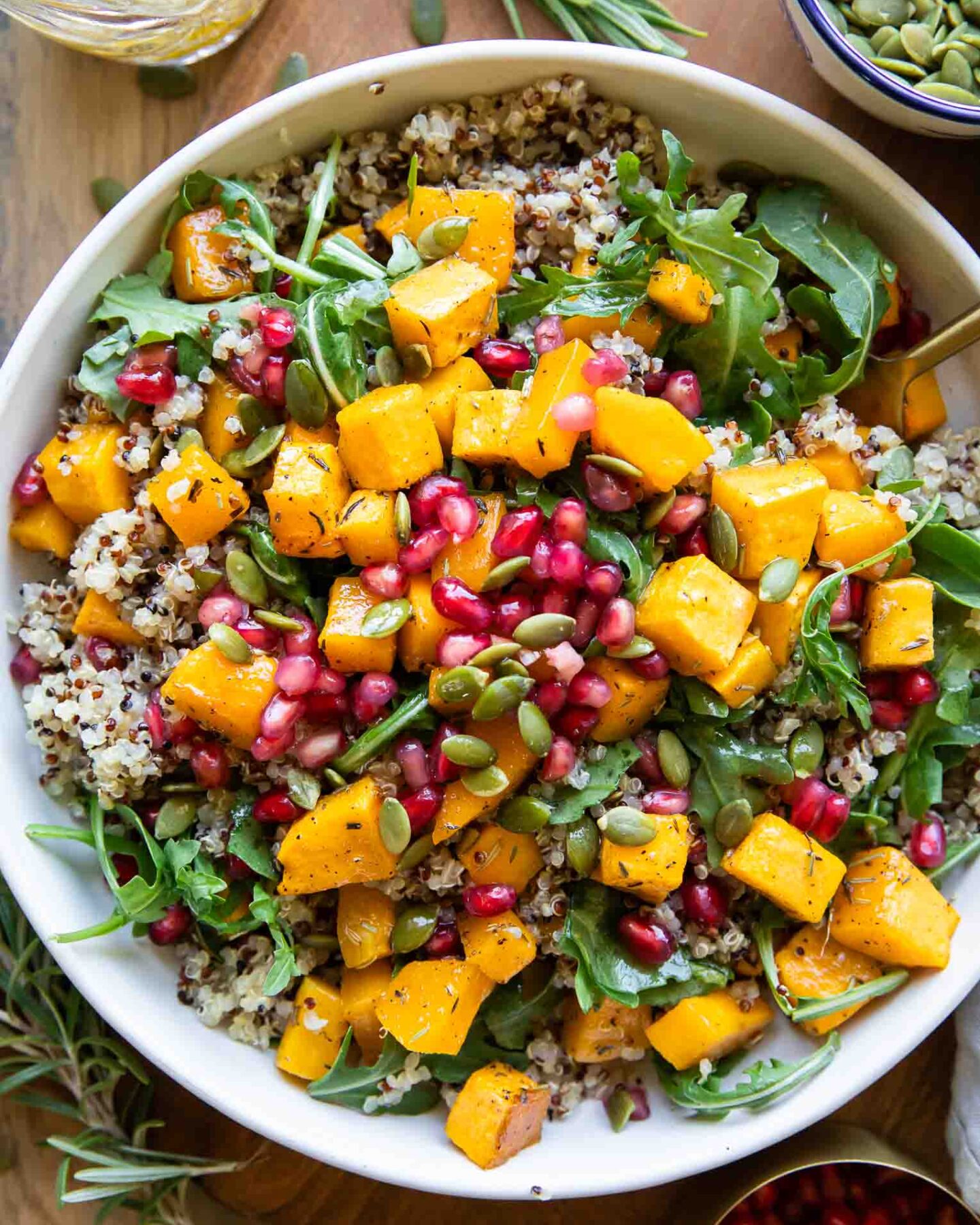 Top shot of butternut squash salad recipe.