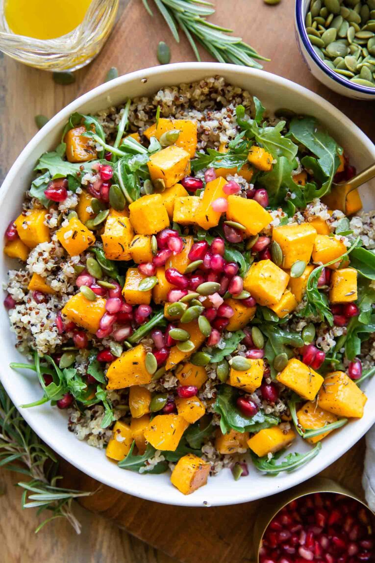 Top shot of butternut squash salad recipe.