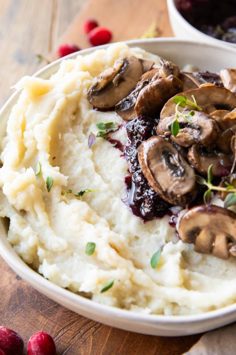 Angled photo of Slow Cooker Mashed Potatoes recipe.
