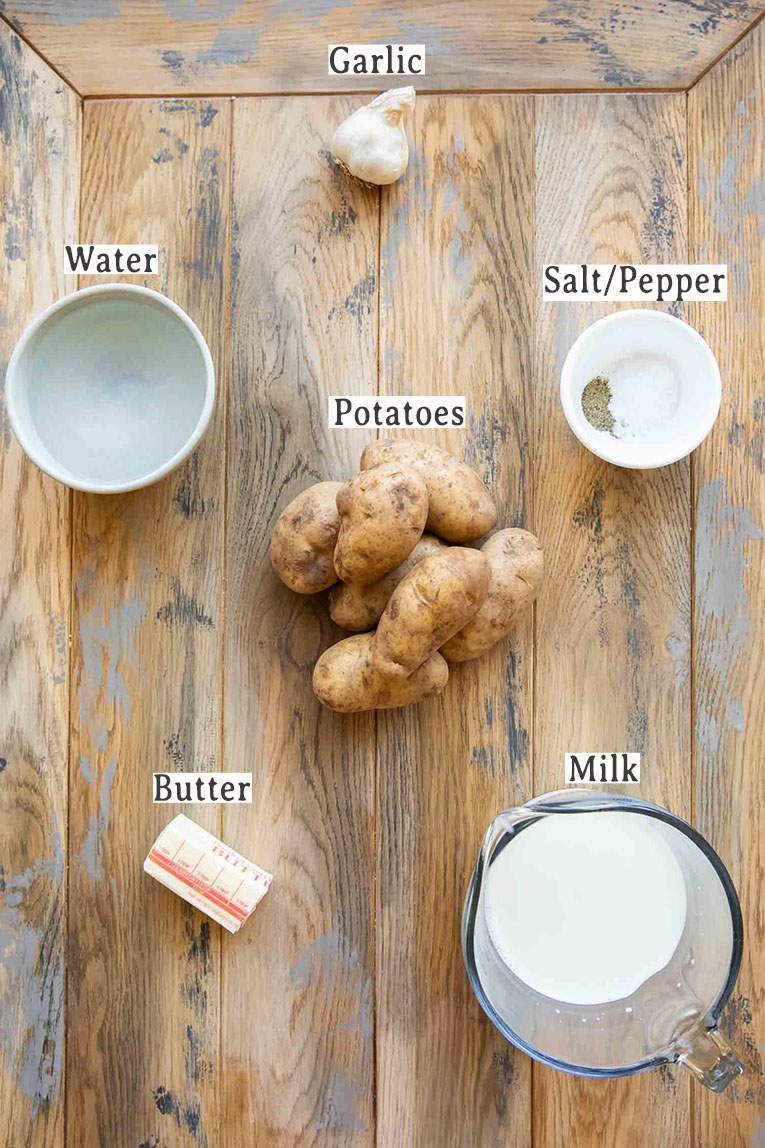 Ingredients for slow cooker mashed potatoes recipe.