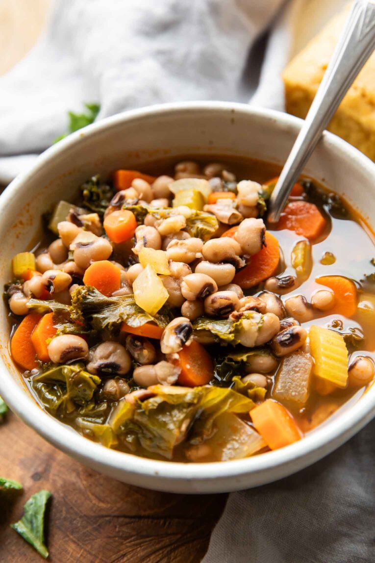 Angled photo of Black Eyed Pea Soup recipe.