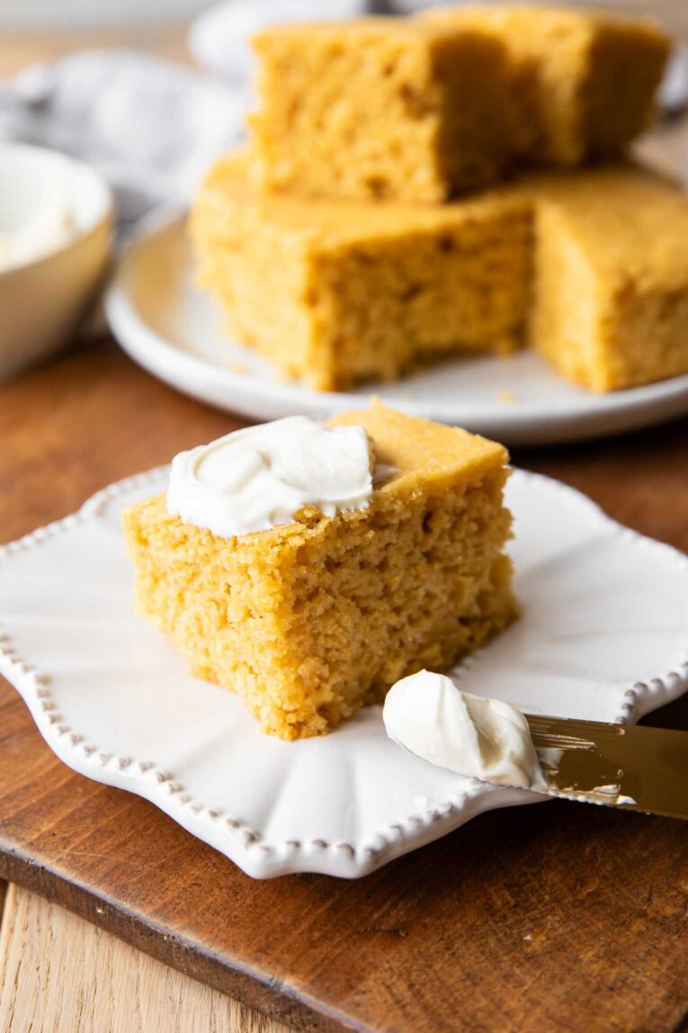 Angled photo of Cornbread Recipe on a plate.