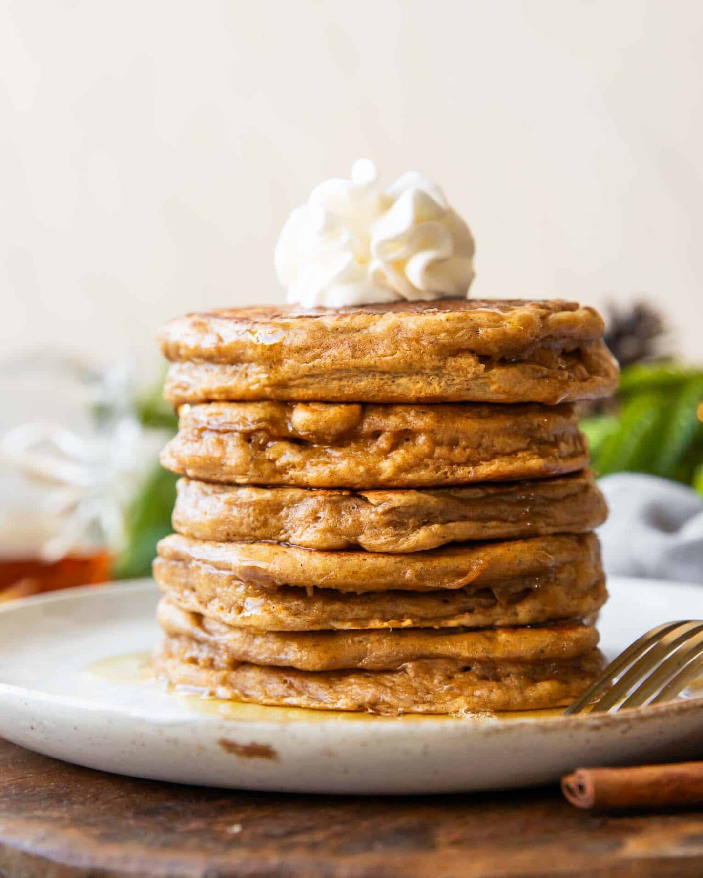 Stack of Gingerbread Protein Pancakes on a plate.
