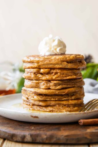 Stack of Gingerbread Protein Pancakes on a plate.