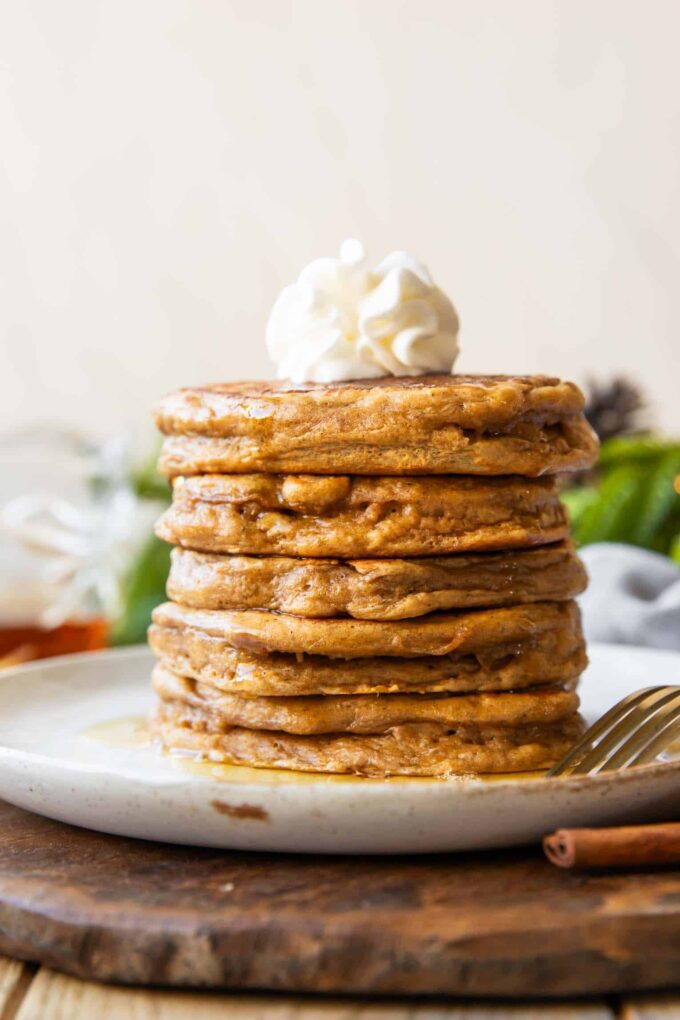 Stack of Gingerbread Protein Pancakes on a plate.