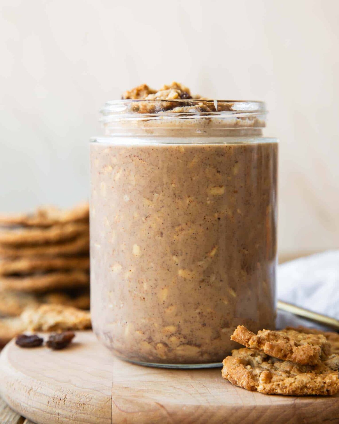 Oatmeal Cookie Overnight Oats across photo of a jar.