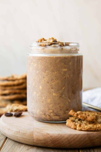Oatmeal Cookie Overnight Oats across photo of a jar.