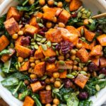 Winter Spiced Chickpea Power Bowls top shot photo with a fork.
