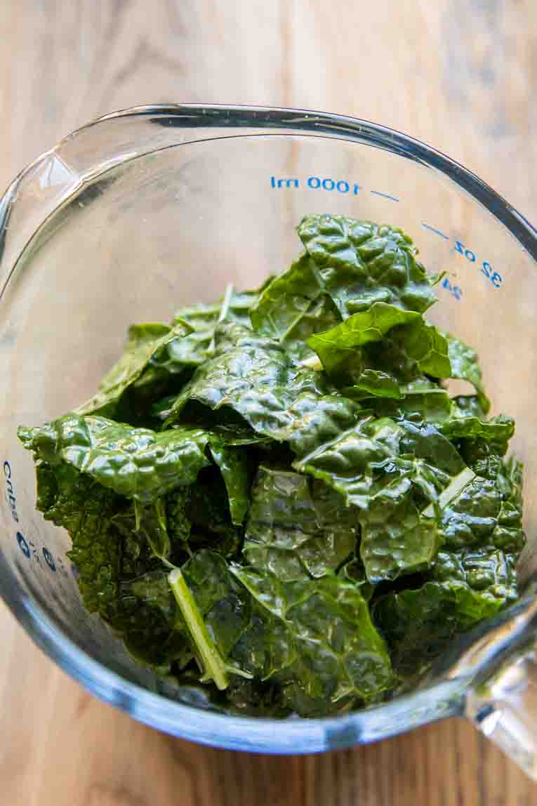 Kale massaged with olive oil.