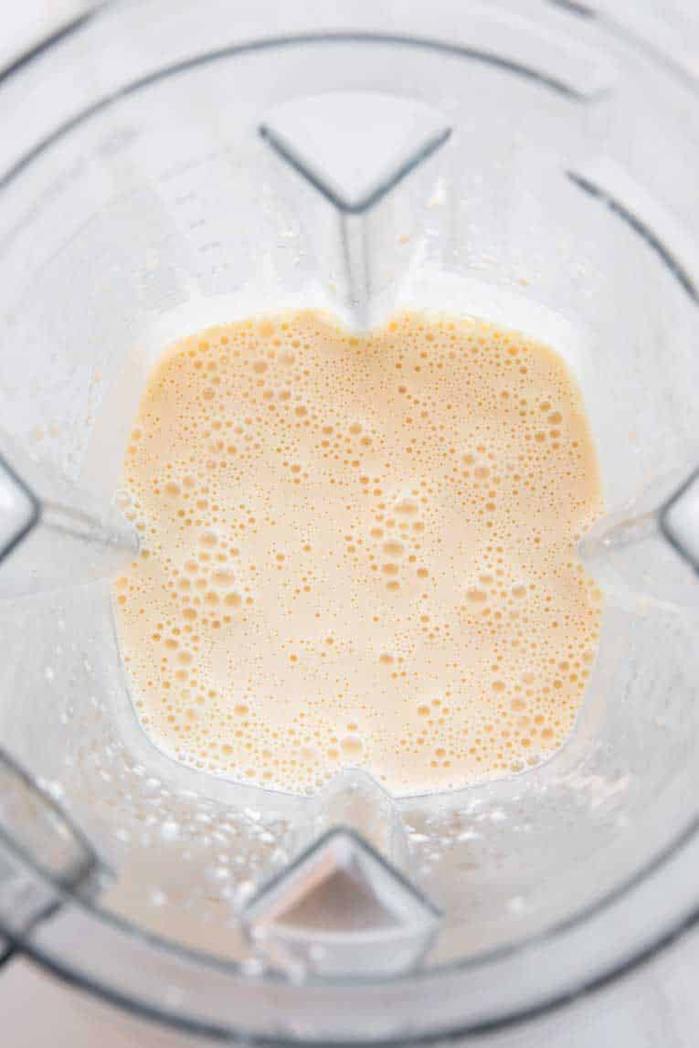 Blended cottage cheese ingredients for making waffles.