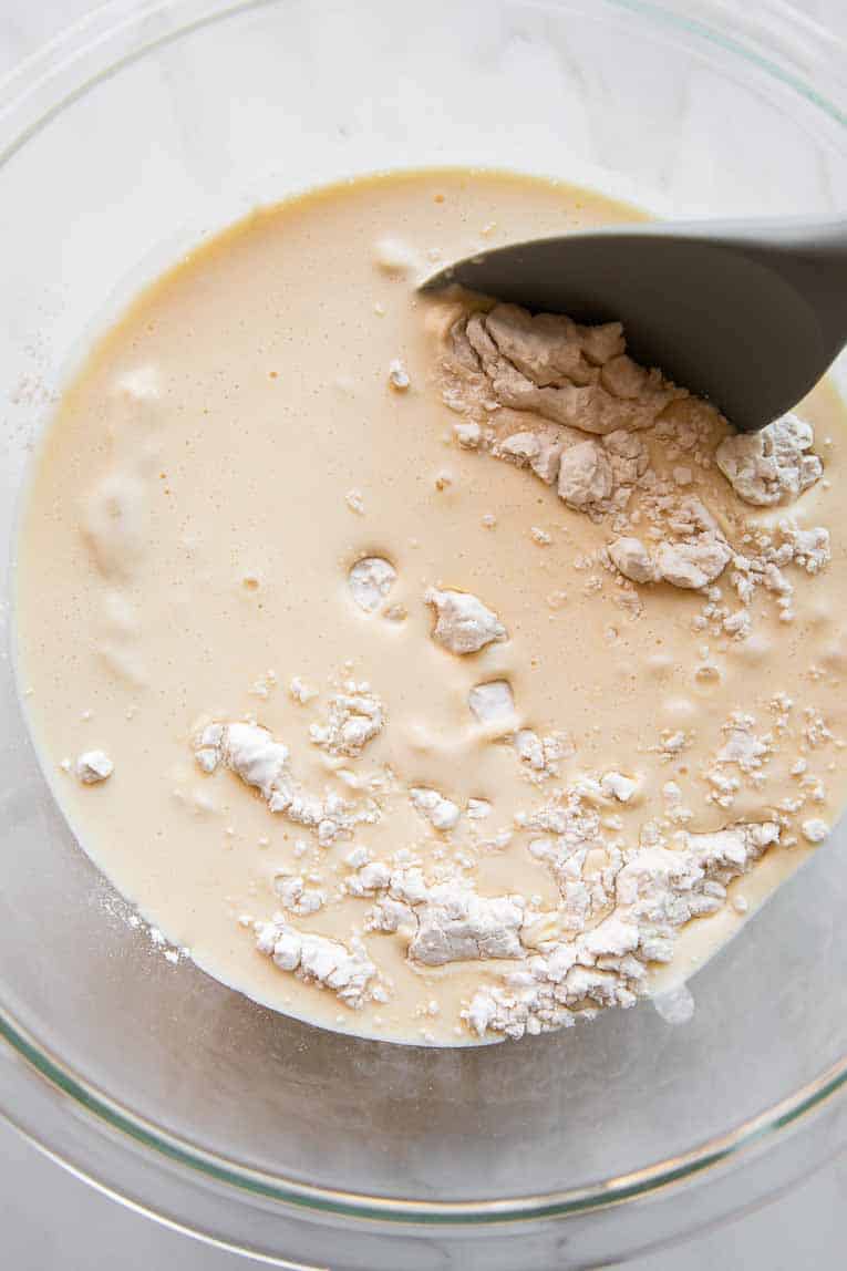 Cottage Cheese Waffles batter being mixed.