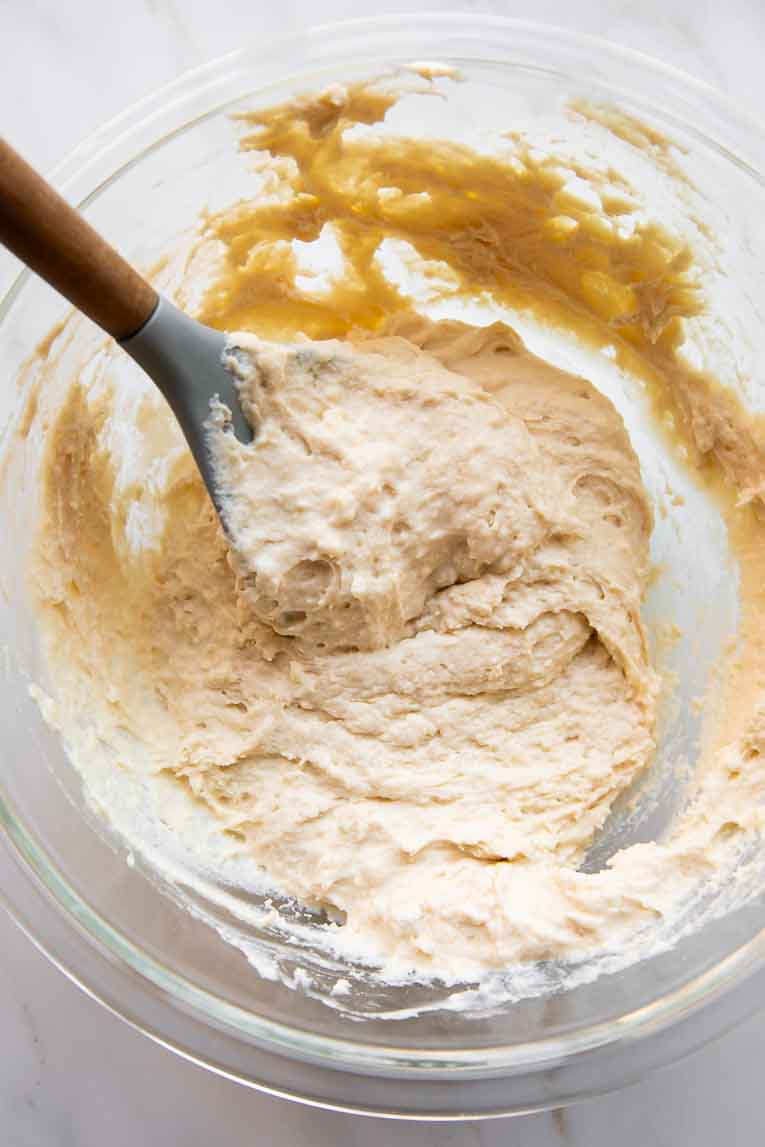 Cottage Cheese Waffles batter in a bowl.