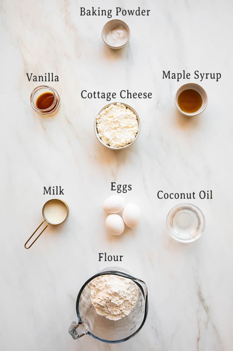 Ingredients for Cottage Cheese Waffles recipe.