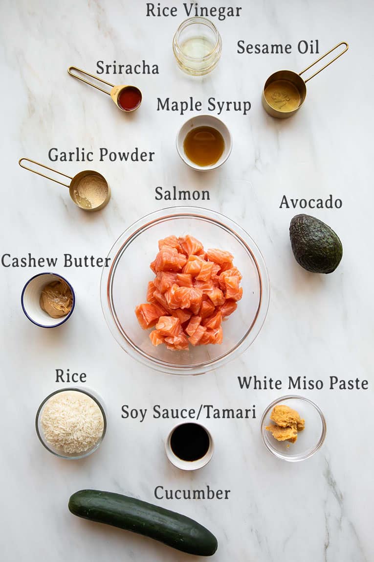 Ingredients in Miso Salmon Bowl recipe.
